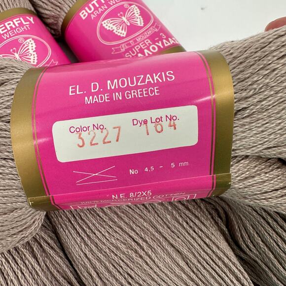 4 Butterfly Threads  EL. D. Mouzakis Yarn Aran 100% Mercerized Cotton Stone Gray - Picture 5 of 5